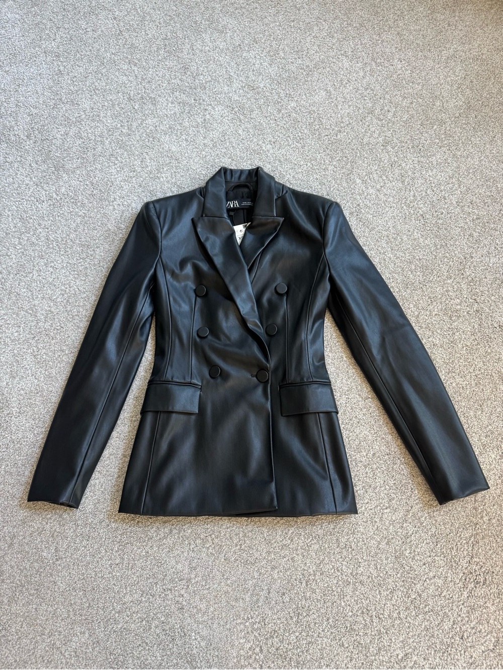 NWT Women's Zara Black Faux Leather Blazer Size XS
